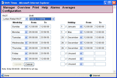 webREACT shift configuration screen shot