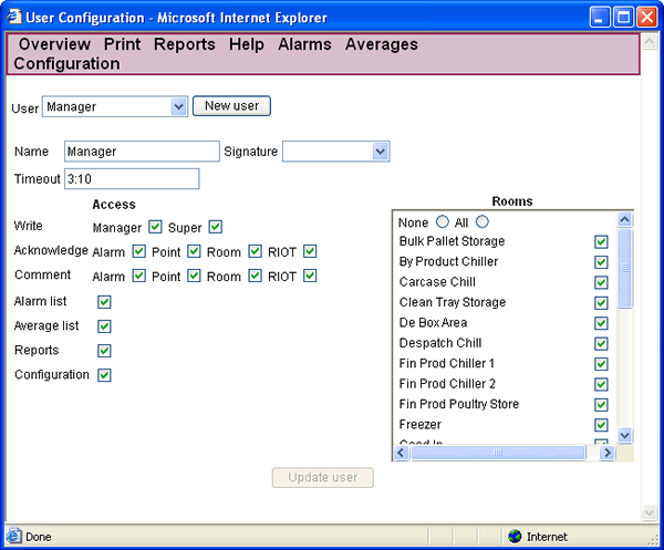 webREACT user configuration screenshot
